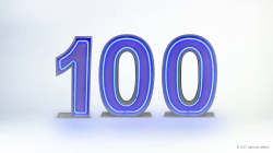The number "100" is displayed in bold, blue-outlined digits on a light background.