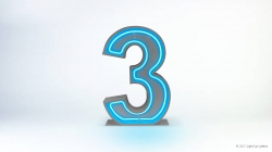 A large, metallic number 3 with a bright blue glow against a white background.