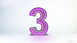A large, three-dimensional number 3 with a glowing pink outline on a plain white background.