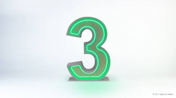 A metallic number 3 with a glowing green outline on a plain white background.