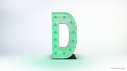 The image shows a 3D letter "D" with green lights on a gray background.