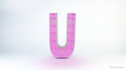 A 3D letter "U" with pink lights on a plain white background.