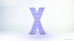 A large, illuminated letter "X" with small round lights, set against a plain white background.