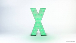 A large green illuminated letter "X" against a white background.