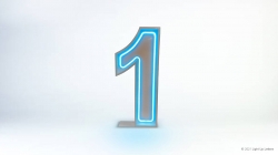 The image shows a 3D number one with a blue glowing outline on a plain white background.