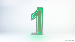 A glowing green numeral one on a light background.