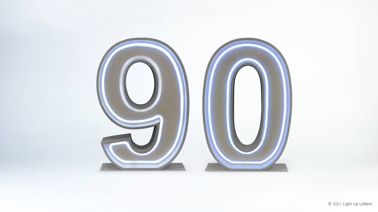 90th Neon Light Up Numbers