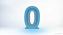 A large, illuminated blue neon number zero on a white background.