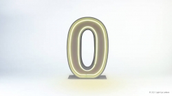 A large, illuminated number 0 is centered on a light background.