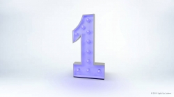 A large, illuminated purple number one on a plain white background.