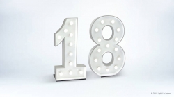 Illuminated marquee numbers displaying "18" against a plain background.