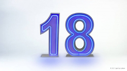 Blue neon number 18 on a white background.