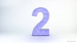 A large, illuminated number "2" in purple against a light background.