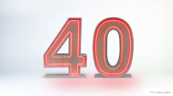 Red, illuminated number "40" on a white background.