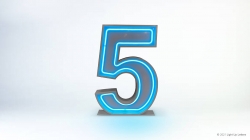 A large, illuminated blue number 5 on a white background.