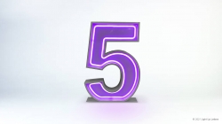 A large, illuminated purple number 5 on a plain white background.