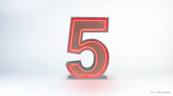 A large, illuminated number 5 with a red glow against a plain white background.