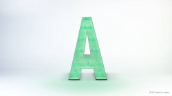 A green letter "A" with bulb lights on a white background.