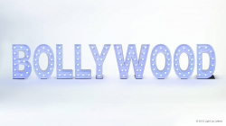 Illuminated letters spelling "BOLLYWOOD" against a plain background.