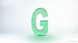 A 3D illuminated green letter "G" with a row of light bulbs embedded around it, set against a white background.