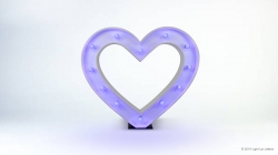 A heart-shaped LED light with a purple glow against a white background.