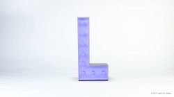 Large purple letter "L" with small circular lights on a white background.