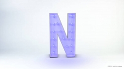 A purple, illuminated letter "N" with a dotted texture on a plain white background.