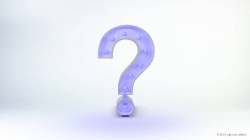 Illuminated purple question mark standing upright on a plain white background.