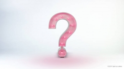 A pink, illuminated question mark stands upright against a light background.