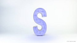 A large, illuminated letter "S" with a blue glow on a white background.