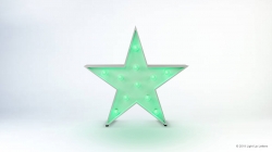 A green illuminated star-shaped light fixture with small bulbs, set against a plain white background.