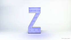 A large, illuminated letter "Z" stands against a plain white background, glowing with a soft blue light.