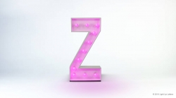 A 3D letter "Z" illuminated with pink lights on a white background.