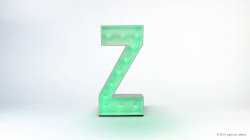 A large, illuminated letter "Z" with green lights against a plain white background.