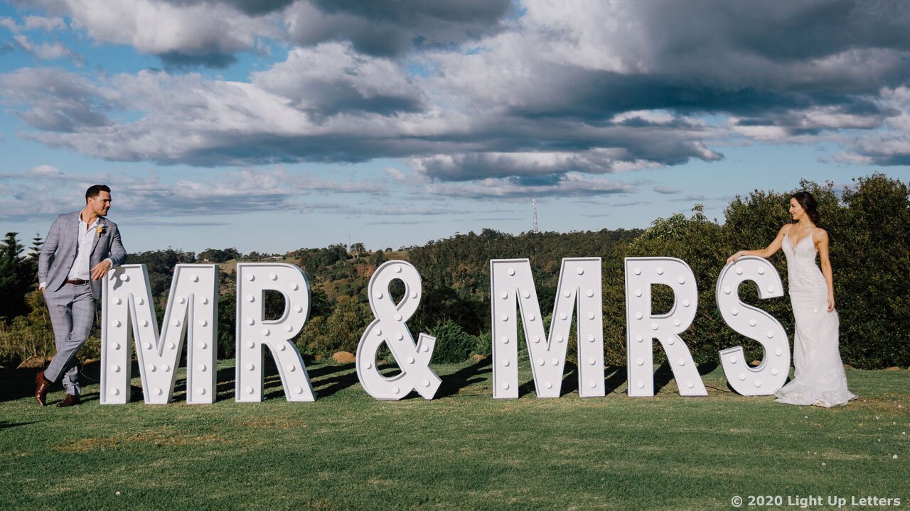 Mr Mrs Light Up Letters with Clouds