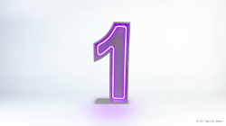 A purple neon number one on a white background with a slight shadow below it.