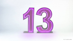The image displays the number 13 with neon pink outlines on a white background.