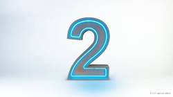 A silver and blue neon number "2" on a light gradient background.