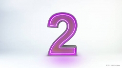 A large, metallic number 2 with a glowing purple outline on a white background.