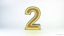 The image shows a large, yellow number 2 with a neon-like glow on a white background.