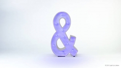 A glowing purple ampersand sign on a plain white background.