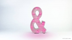Pink illuminated ampersand sign on a white background.