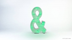 A green illuminated ampersand symbol on a plain white background.