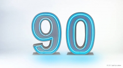 The image shows illuminated numbers "90" in blue against a light background.