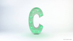 A capital letter "C" with green lights on a plain white background.