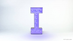 A purple marquee letter "I" with light bulbs on a plain white background.